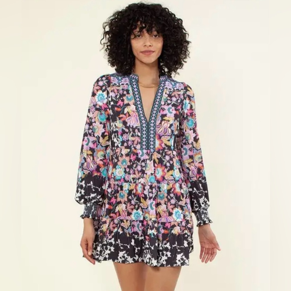 Hale Bob Women's Small Multicolor Floral Long Sleeve Sempronia Jersey Dress